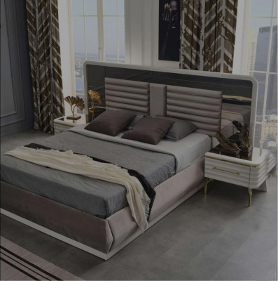 Lit double moderne 2 tables de chevet armoire ensemble de chambre à coucher 4 pièces