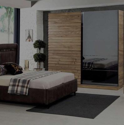 Designer de meubles de chambre à coucher Lit rembourré 2x Tables de chevet Armoire