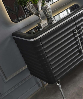 Ensemble de salle à manger élégant Luxueux Buffet noir Miroir Mobilier en bois