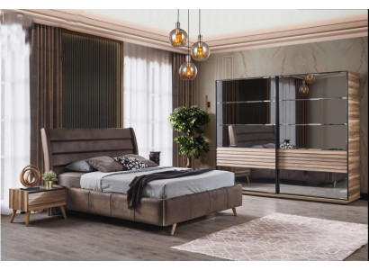 Mobilier de chambre moderne Lit double Rembourrage Tables de chevet en bois Armoire