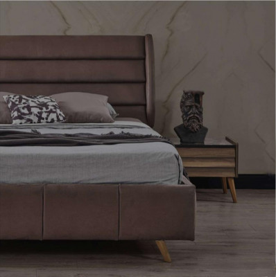 Mobilier de chambre moderne Lit double Rembourrage Tables de chevet en bois Armoire