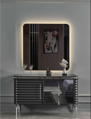 Ensemble de chambre noire, commode de designer avec miroir LED suite.