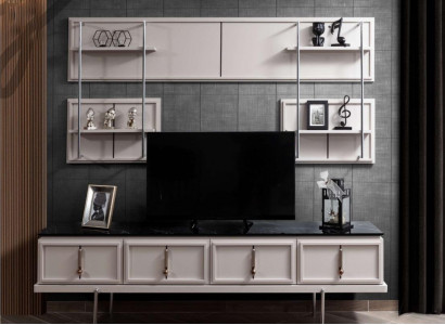 Mur de salon blanc ensemble de meubles TV armoire étagère suspendue de luxe ensemble de 3 pièces nouveau