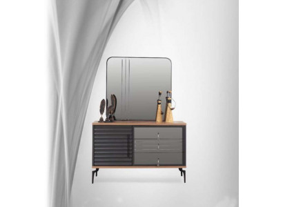 Élégant commode brune avec miroir rectangulaire, ensemble de chambre élégant
