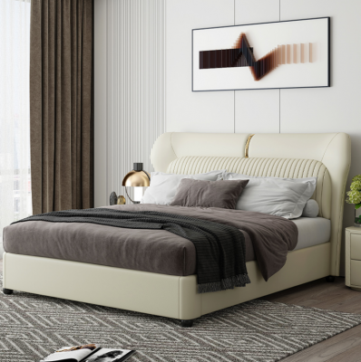 Lit en acier inoxydable blanc moderne Lit de luxe en bois de cadre de chambre à coucher nouveau