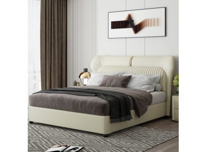 Lit en acier inoxydable blanc moderne Lit de luxe en bois de cadre de chambre à coucher nouveau