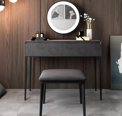 Table de toilette grise, table de toilette design avec tiroirs, commode à cosmétiques