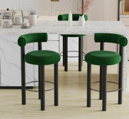 Chaise de bar moderne verte, designer, élégante, confortable, monoplace.
