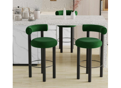 Chaise de bar moderne verte, designer, élégante, confortable, monoplace.