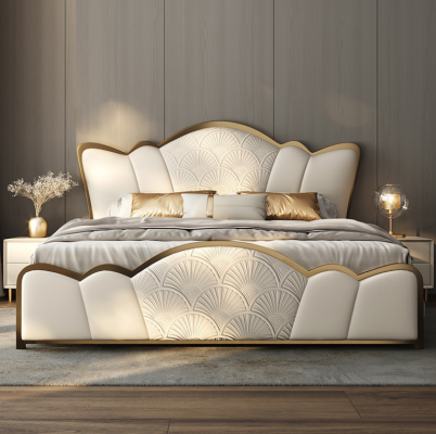 Mobilier de chambre à coucher l Lit double blanc élégant l Lits en cuir moderne