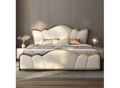 Mobilier de chambre à coucher l Lit double blanc élégant l Lits en cuir moderne