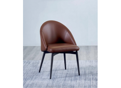 Chaise en cuir marron, designer, une place, moderne, salle à manger, chaises en bois