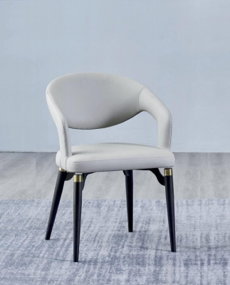 Salle à manger blanche Chaise en cuir Siège simple élégant Cadre en bois moderne