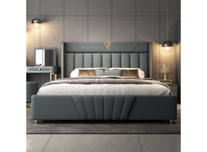 Chambre Grise Lit Meubles de Designer Matériaux de Luxe Cadre en Bois