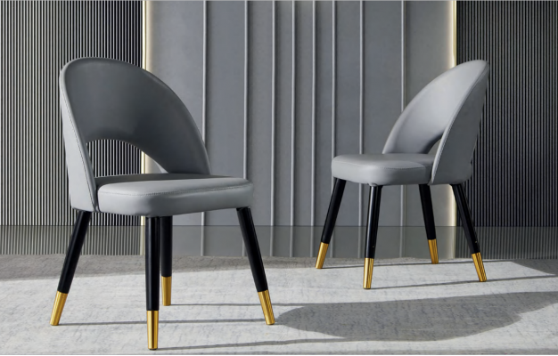 Chaise de salle à manger grise moderne 1 place, chaise en bois design solo.