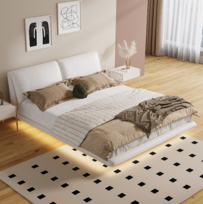 Chambre blanche lit Designer Textile Lits Luxe Bois Double Lits