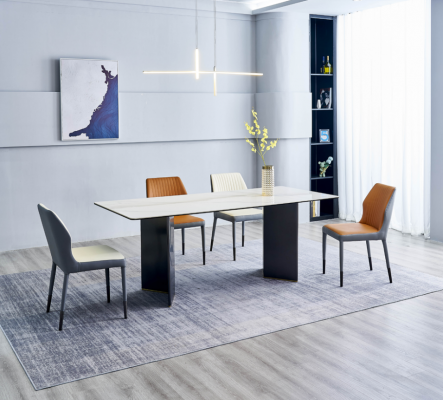 Table blanche de designer pour salle à manger 4x chaises en simili cuir ensemble de luxe