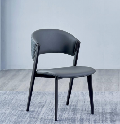 Chaise en cuir gris Chaises de salle à manger nobles Chaises en bois rembourrées à un siège