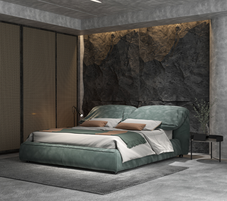 Chambre verte Lit Designer Lit double de luxe Matériau bois cadre