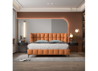 Lit double orange Mobilier de chambre à coucher Textile Lits Cadre en bois Élégant