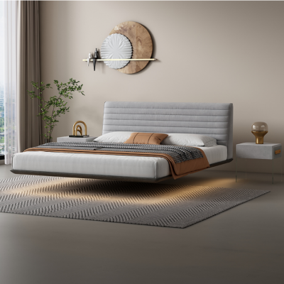 Mur Gris Lit Mural Chambre Designer Lits à LED Lits Doubles Modernes