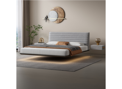 Mur Gris Lit Mural Chambre Designer Lits à LED Lits Doubles Modernes
