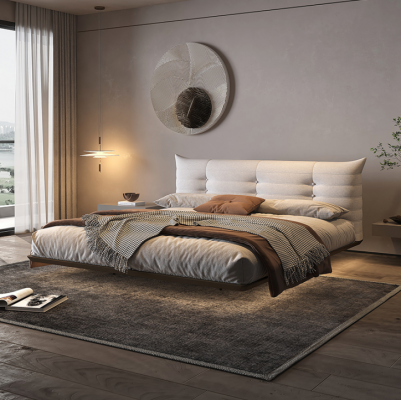 Chambre blanche Lit Designer Mur Lit LED Lits Cadre en bois Meubles