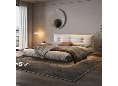 Chambre blanche Lit Designer Mur Lit LED Lits Cadre en bois Meubles