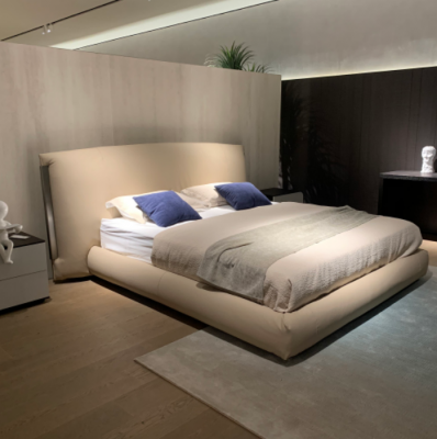 Lit double moderne beige Lit design Chambre Mobilier en bois Cadre en bois