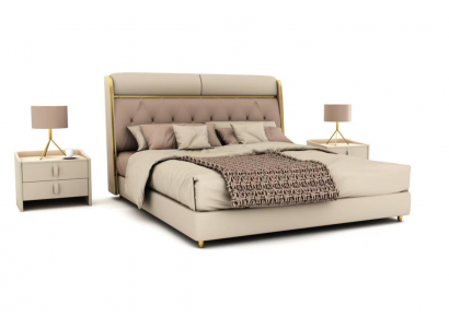 Élégant chambre beige Lit Lit double Lits textiles Lit LED