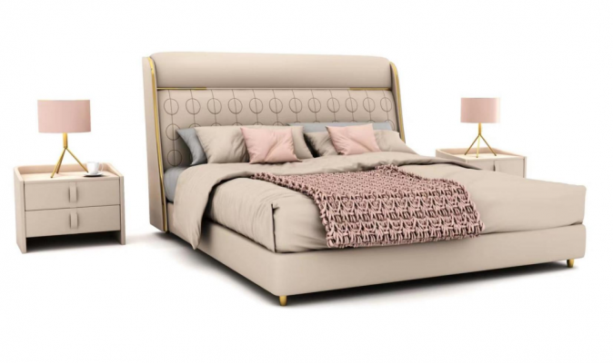Chambre beige luxueuse Lit de chambre élégant Mobilier en bois de chambre à coucher