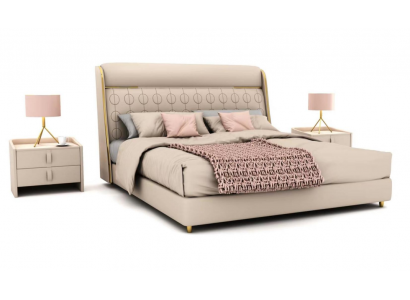 Chambre beige luxueuse Lit de chambre élégant Mobilier en bois de chambre à coucher