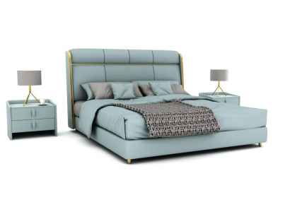 Chambre bleue Lit double Lits de designer Cadre en bois Meubles de luxe