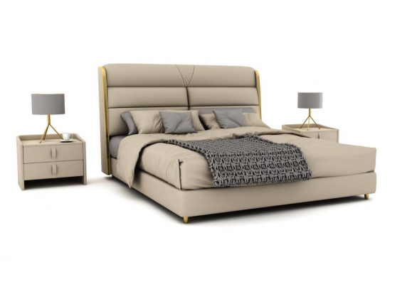 Lit double de luxe beige clair, lits de chambre à coucher modernes design.