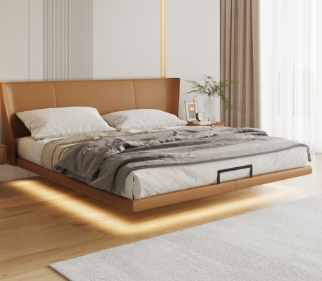 Lit mural marron Designer Chambre Mobilier Cadre en bois Lit en similicuir