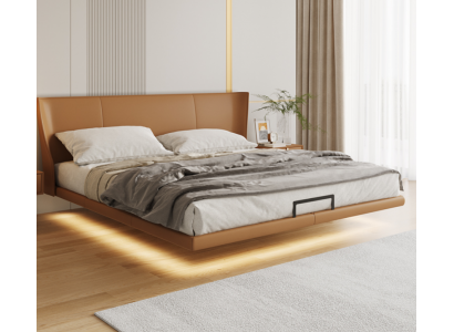 Lit mural marron Designer Chambre Mobilier Cadre en bois Lit en similicuir