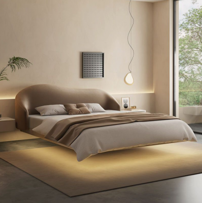 Mur Lit encastré beige Designer Chambres de luxe Lits doubles en bois