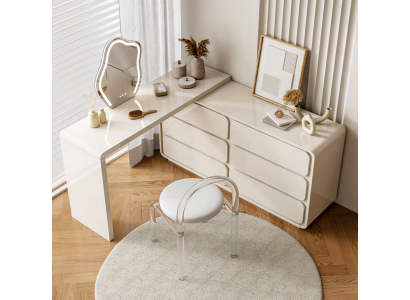 Table de maquillage blanche Table de maquillage moderne Coiffeuse d'angle avec tiroirs