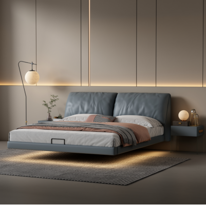 Chambre grise Lits de designer Cadre en bois Mobilier de luxe moderne