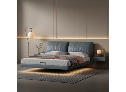 Chambre grise Lits de designer Cadre en bois Mobilier de luxe moderne