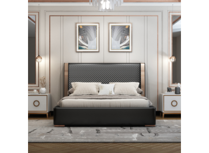 Chambre Lits Lit en cuir gris Mobilier moderne Lits à cadre en bois