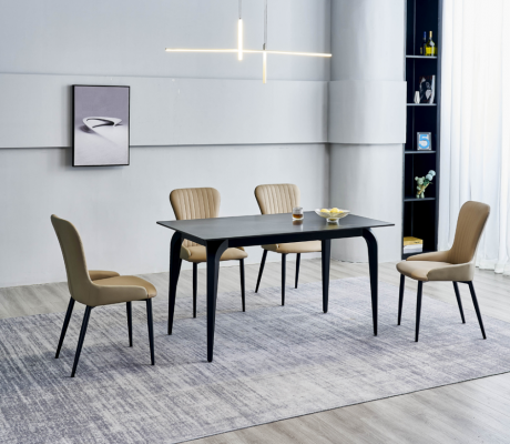 Salle à manger Mobilier Designer Table Noire en Acier Inoxydable Chaises Luxueuses Rembourrées