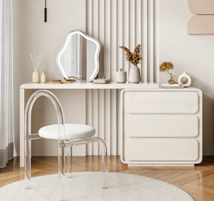 Table de toilette moderne blanche Table de toilette de designer avec tiroirs nouvelle
