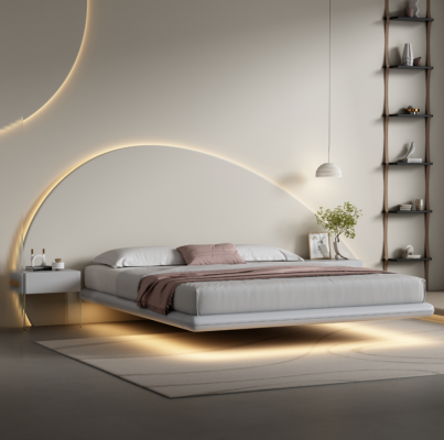 Mur lit gris mobilier de chambre moderne cadre en bois lits à LED nouvel