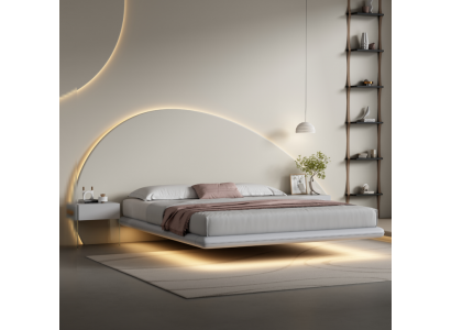 Mur lit gris mobilier de chambre moderne cadre en bois lits à LED nouvel