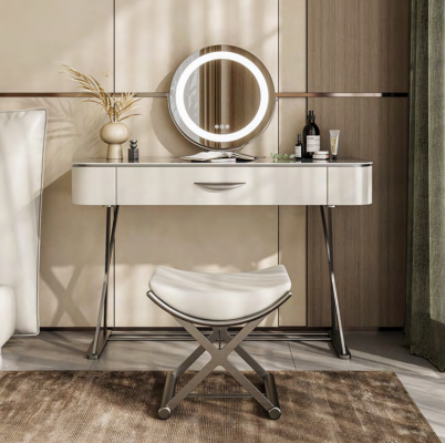 Table de toilette blanche avec miroir Table de maquillage design avec tiroirs