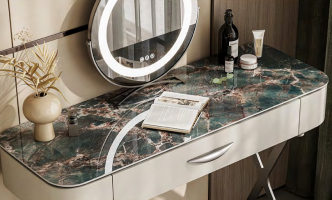 Table de toilette blanche avec miroir Table de maquillage design avec tiroirs