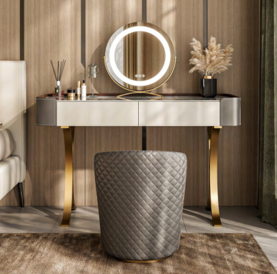 Table de toilette beige, tables de toilette design, tiroirs de luxe en bois, meubles en bois