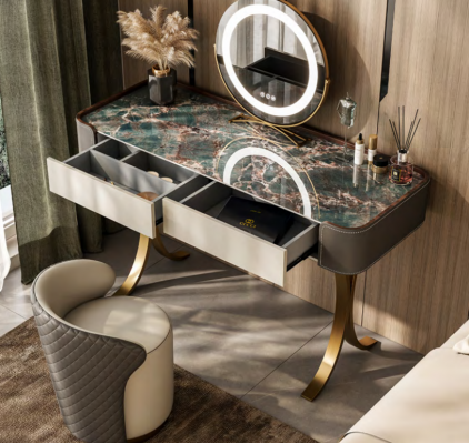 Table de toilette beige, tables de toilette design, tiroirs de luxe en bois, meubles en bois