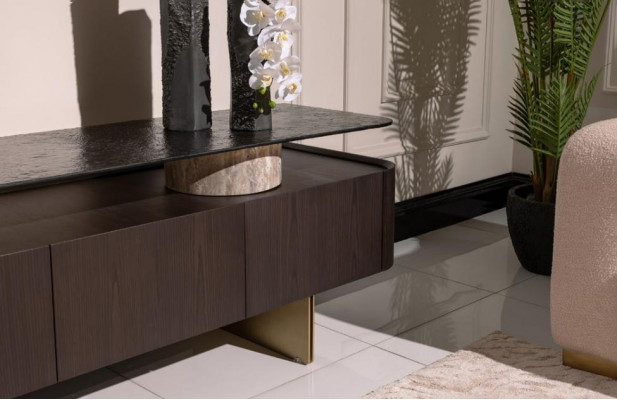 Salon Ensemble Canapé Fauteuil Marron Tissu Tables Basses Ensemble 5 pièces Cabinet TV